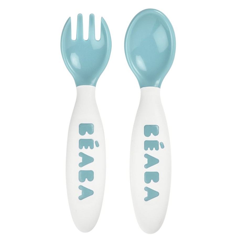 BÉABA Repas | Lot De 2 Couverts Ergonomiques 2Eme Age - Blue