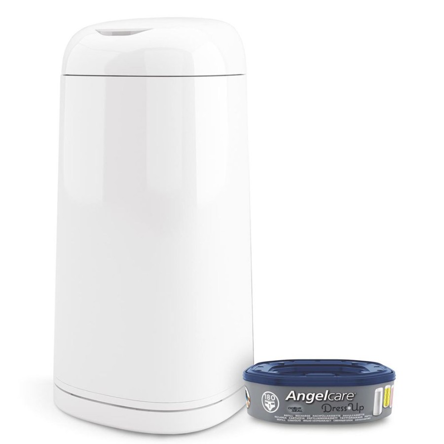 Angelcare Couche | Poubelle A Couches Dress Up + 1 Recharge - Laquee Blanche