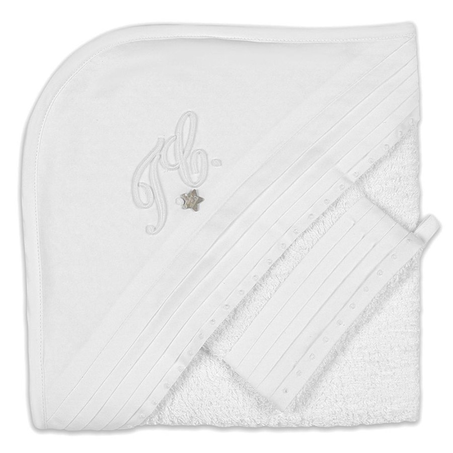 Tartine et Chocolat Textile | Cape De Bain Et Gant Monogramme - Blanc
